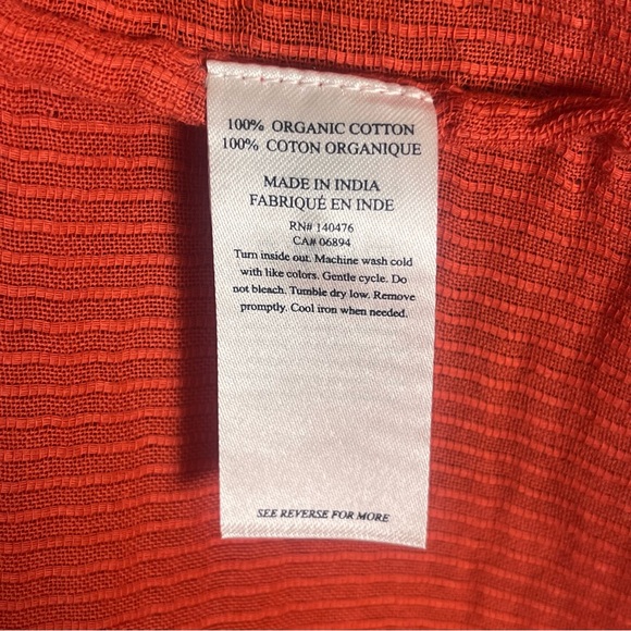 Faherty Willa Blouse Orangey - Red Pintuck Organic Cotton Ruffle L/S Top Size S - Picture 9 of 11